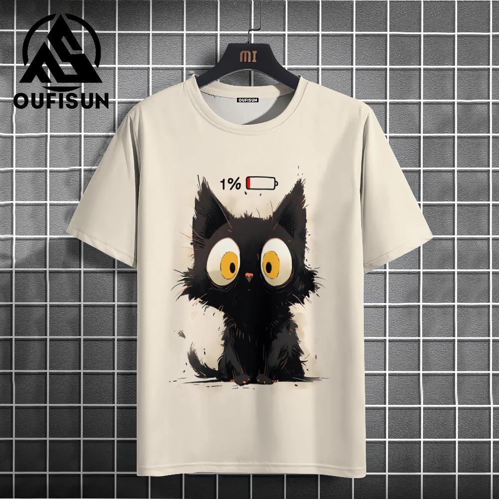 Xuhaijian02 Zomer Heren T-shirt Dier Schattige Kat Print Ronde Hals Korte Mouw Tee Street Trend Tops Oversized Herenkleding T-shirt Voor Heren 5XL