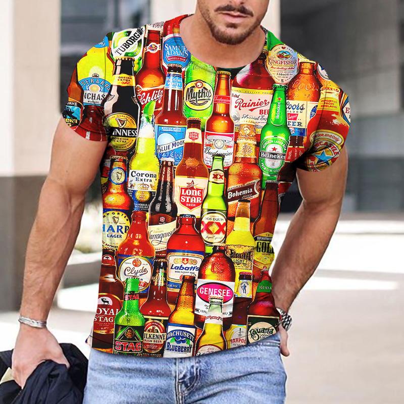 WowClassic 60s 70s Flessenpatroon T-shirts Heren Retro Stijl Zomer T-shirts Heren Streetwear 3D Print T-shirt Mode O-hals Korte Mouw Tops 6XL