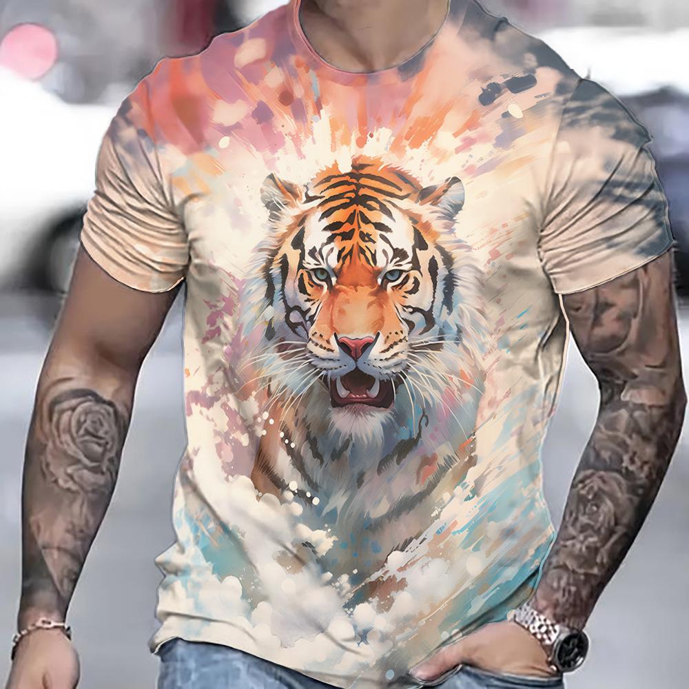ETST 05 Tijger T-shirt voor heren 3D-dier 3D-print Herenoverhemden Zomer Korte mouwen T-shirt Heren Pullover Oversized Top Casual Herenkleding 6XL