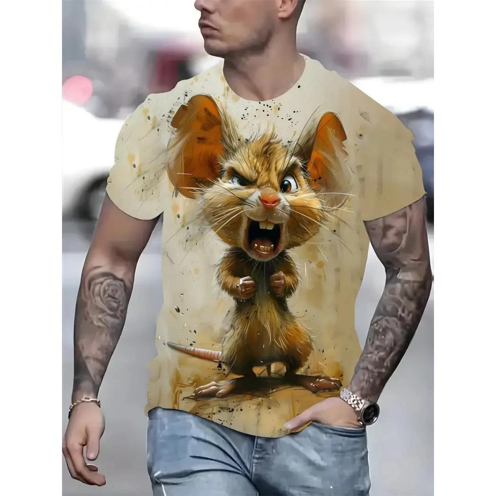 ETST 005 Grappig kattenpatroon T-shirt voor mannen Persoonlijkheidsdier 3D-geprinte T-shirts Zomer Losse tops met korte mouwen Casual ronde hals T-shirts L