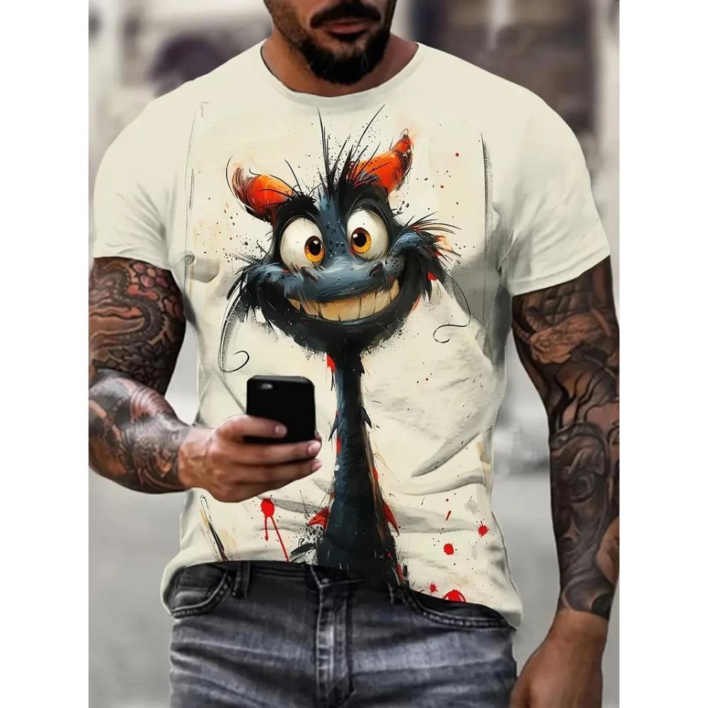 ETST 005 Grappig kattenpatroon T-shirt voor mannen Persoonlijkheidsdier 3D-geprinte T-shirts Zomer Losse tops met korte mouwen Casual ronde hals T-shirts 4XL