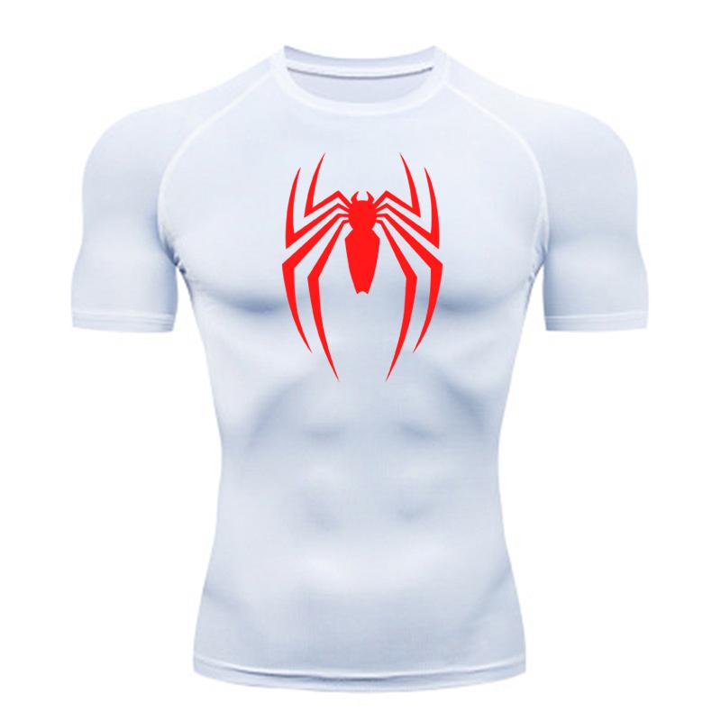 Dress in July Zomer hardloop T-shirt heren korte mouw compressie shirt gym sport top wit & zwart snel drogend ademend MMA fitness kleding L