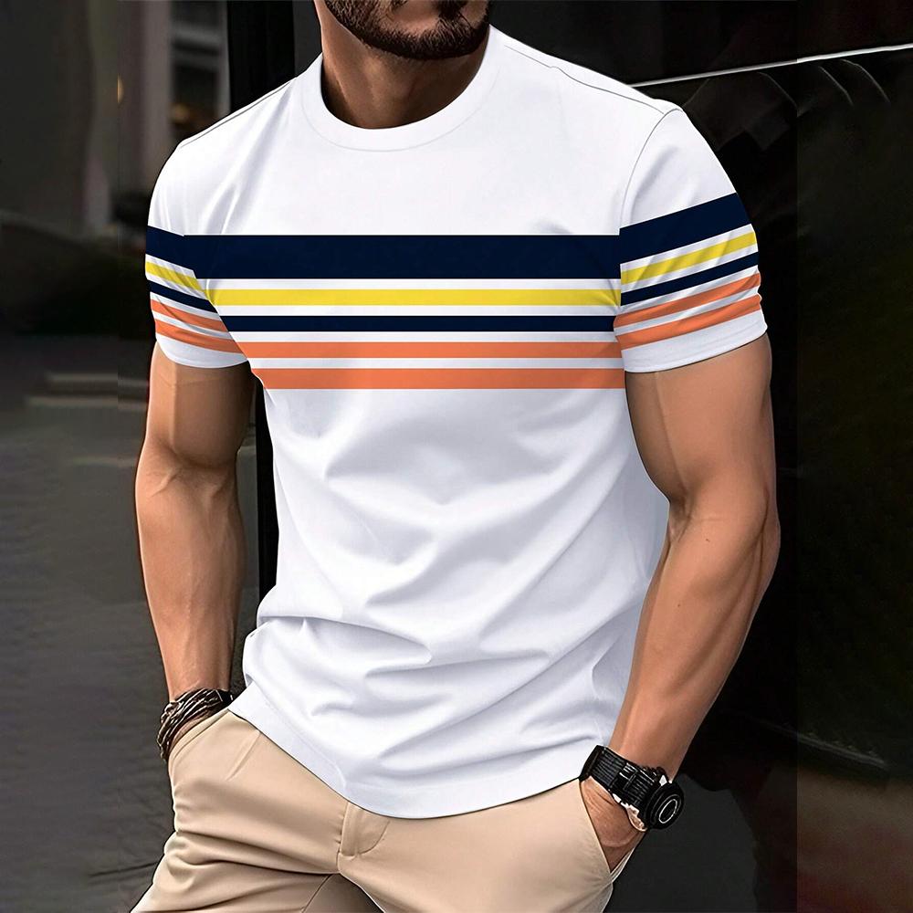 HerSight 2024 Heren Street T-shirt Zomer Heren 3D Streep Letter Print Korte Mouw Tops Oversized Casual Tee Hipster T-shirts Kleding 5XL