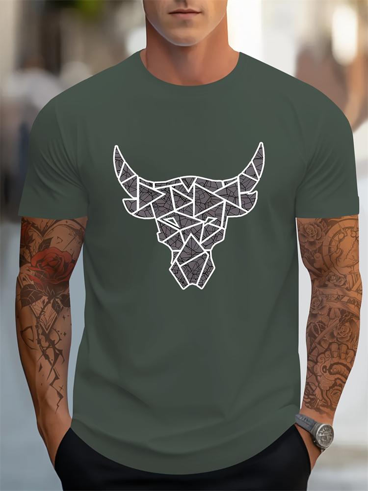 Our T-shirts 2024 Nieuwe zomer Dagelijks Casual Heren T-shirt Outdoor Street Heren Mode Top met korte mouwen 3D Bull Head Print Heren T-shirt L