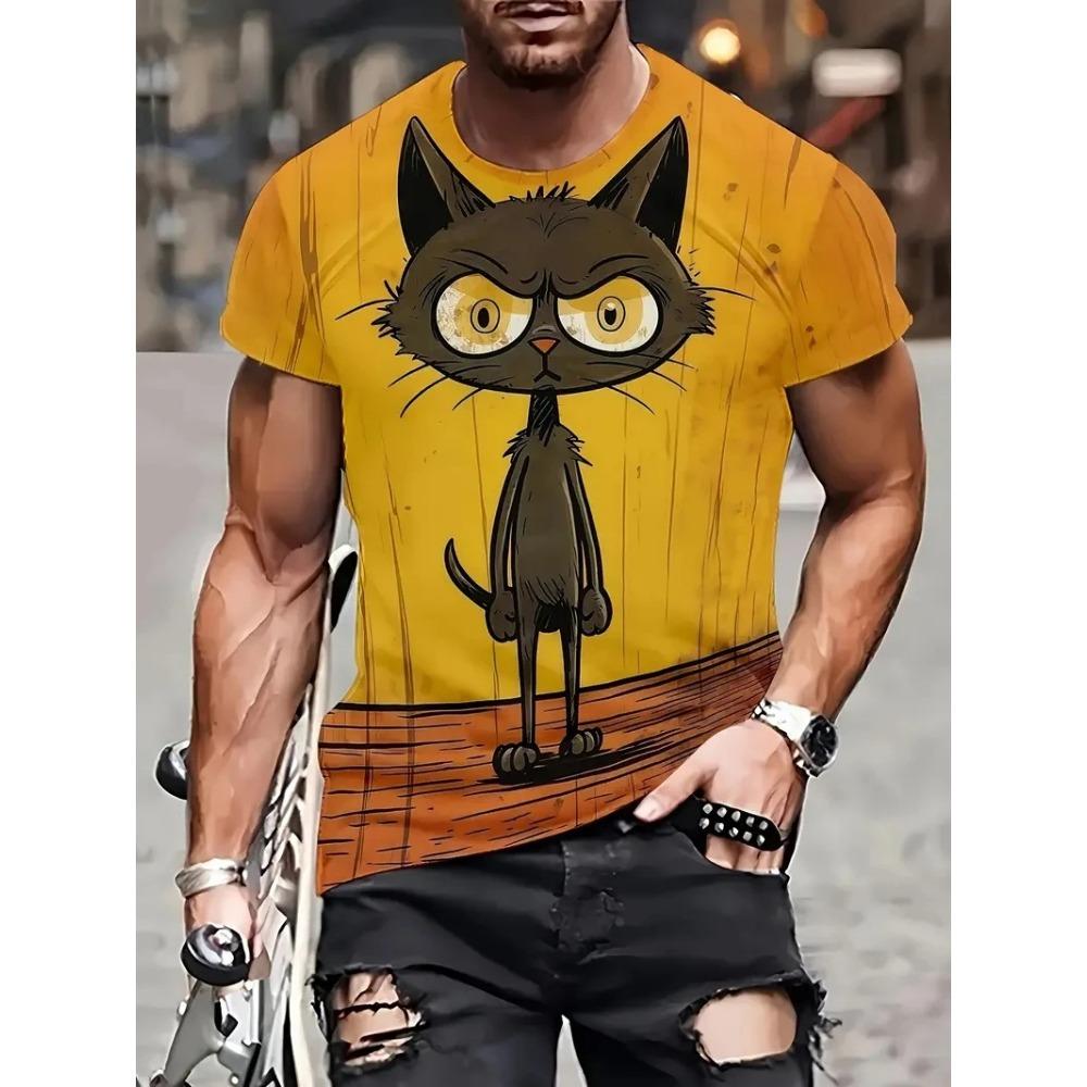TIP723 Grappig kattenpatroon T-shirt voor mannen Persoonlijkheidsdier 3D-geprinte T-shirts Zomer Losse tops met korte mouwen Casual ronde hals T-shirts 160