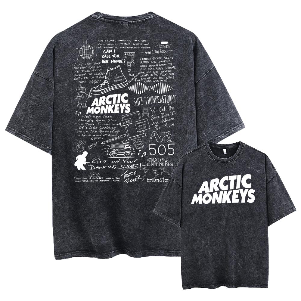 Washed T Shirt top No.1 Retro Rock Arctic Monkeys Muziek Album Grafisch T-shirt Heren Vintage Gewassen Oversized Korte Mouw T-shirt Y2k Hip Hop Streetwear M