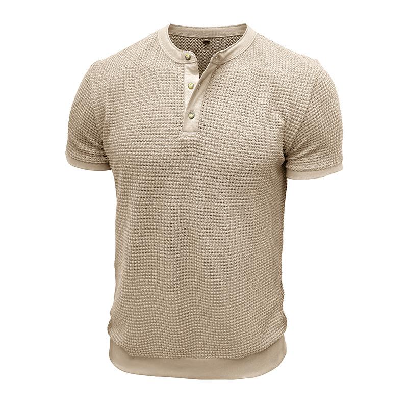 Phoca largha Heren korte mouwen Henley shirts Zomer knoop T-shirts Casual Basic Tee Soild T-shirts Zachte comfortabele tops Klassieke atletische pasvorm T-shirt voor heren XXL abrikoos