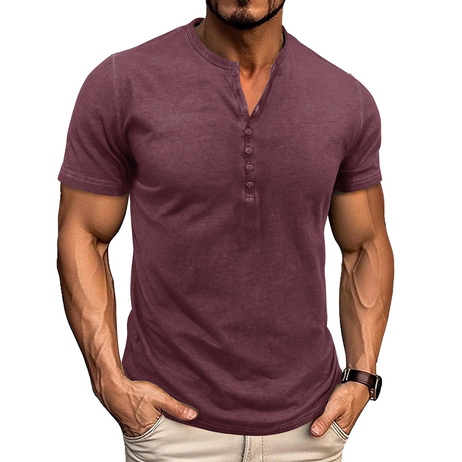 Phoca largha Heren korte mouwen Henley shirts Zomer knoop T-shirts Casual Basic Tee Soild T-shirts Zachte comfortabele tops Klassieke atletische pasvorm T-shirt voor heren XL bordeaux