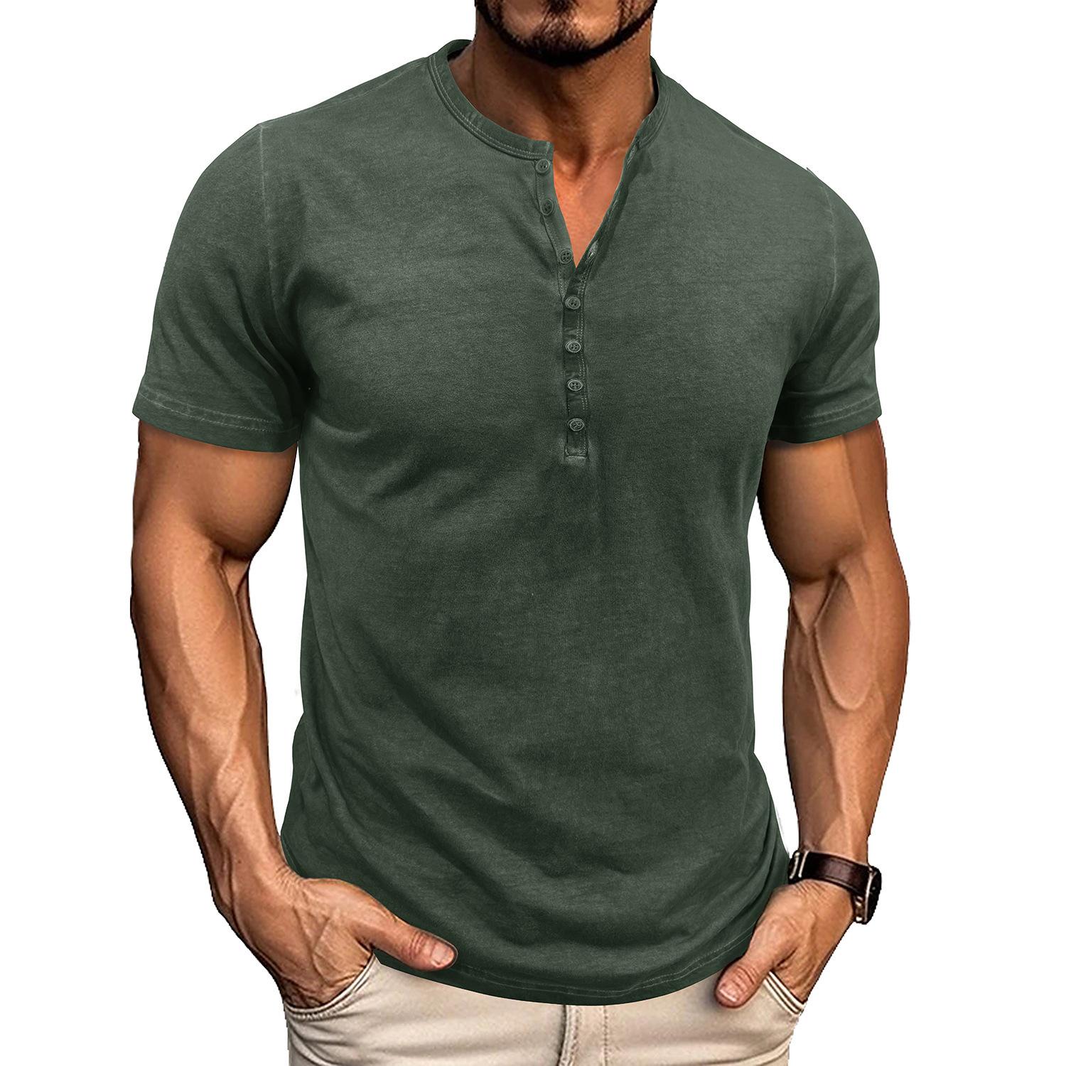 Phoca largha Heren korte mouwen Henley shirts Zomer knoop T-shirts Casual Basic Tee Soild T-shirts Zachte comfortabele tops Klassieke atletische pasvorm T-shirt voor heren XL groen