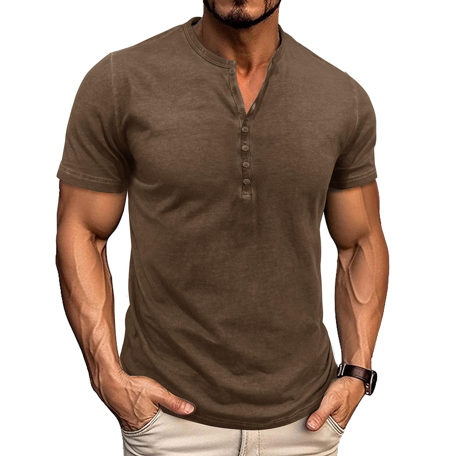 Phoca largha Heren korte mouwen Henley shirts Zomer knoop T-shirts Casual Basic Tee Soild T-shirts Zachte comfortabele tops Klassieke atletische pasvorm T-shirt voor heren XL kaki