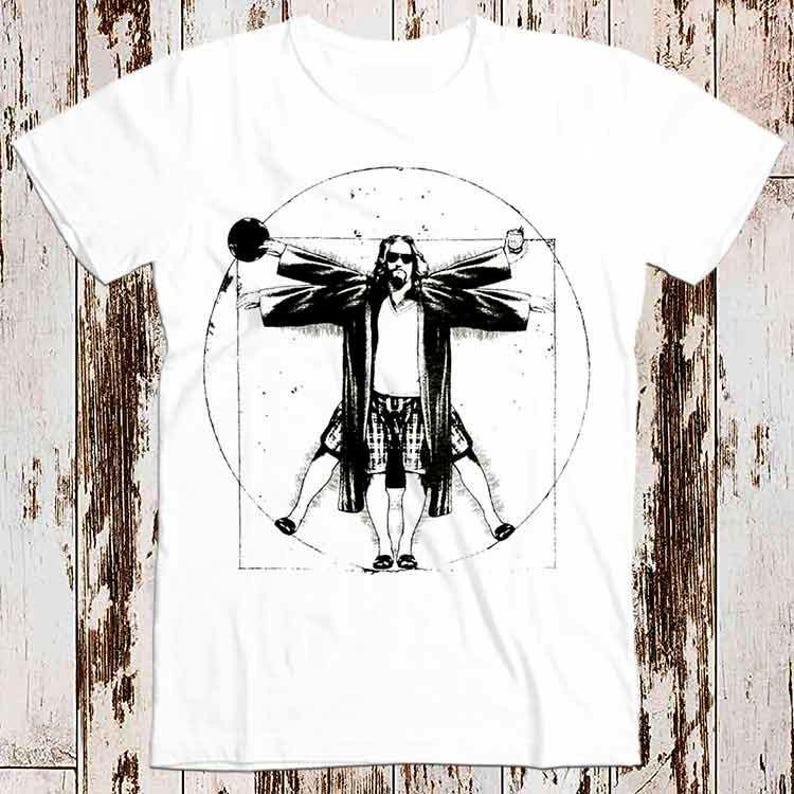 Great Deal 230 Gsm 100% Cotton The Dude Big Lebowski Da Vinci Vitruvian Best Seller T Shirt Music Retro Top Tee Gift Cool Unisex 8638 S wit