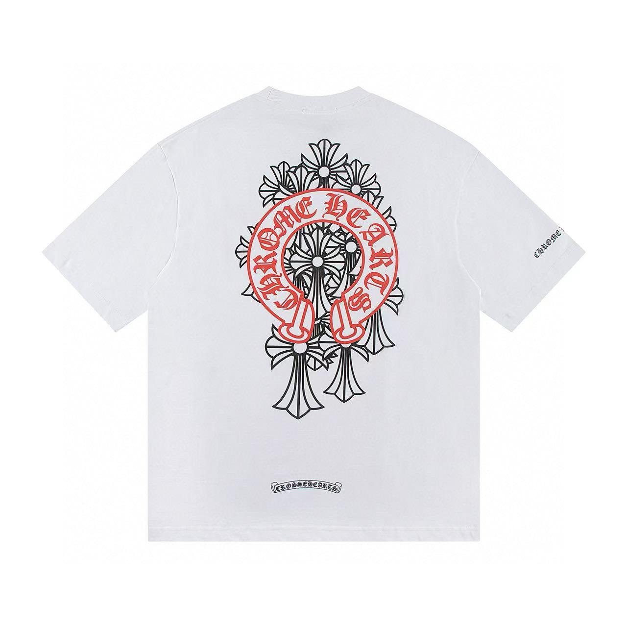 Chrome Hearts W350  2025 Zomer Nieuw Hoogwaardig Katoen Ronde Hals Los Groot Maat Heren en Dames T-shirt Koppel T-shirt M wit