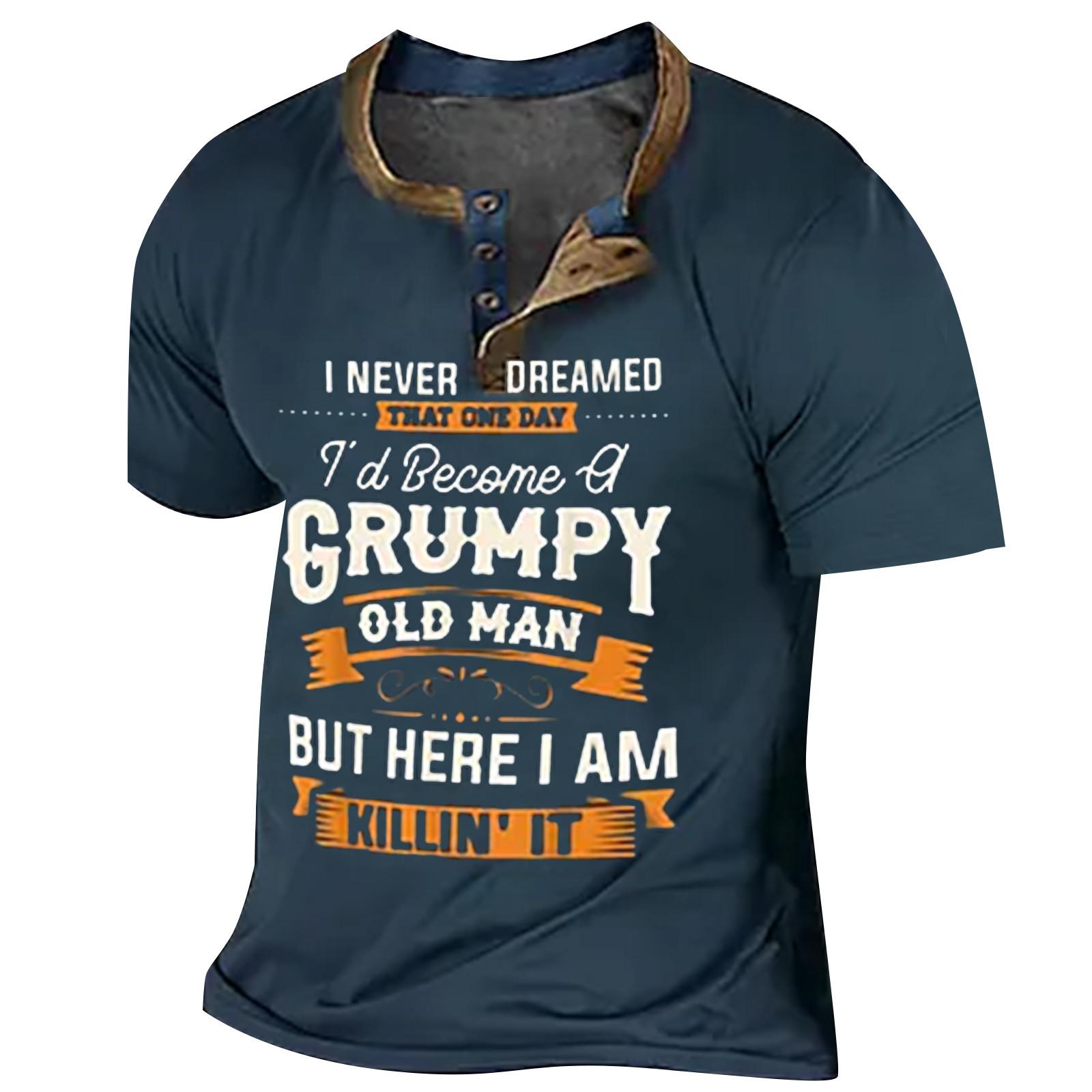 Molihua Heren T-shirt T-shirts Grafische tekst Zwart Militair Groen Zwembad Donkergrijs 3D-printen Straat Informeel Korte mouw Button-down Gedrukt Kleding Basic XL Vloot