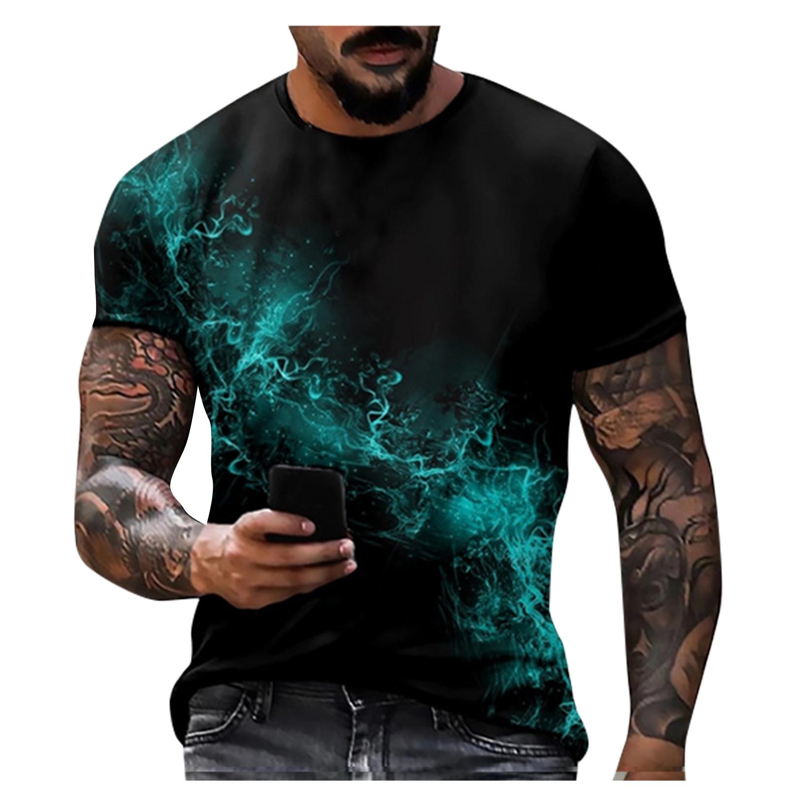 ElongPaoXiao Heren T-shirt met korte mouwen, bedrukt, zomer, ronde hals, top, trend, casual sweatshirt XL
