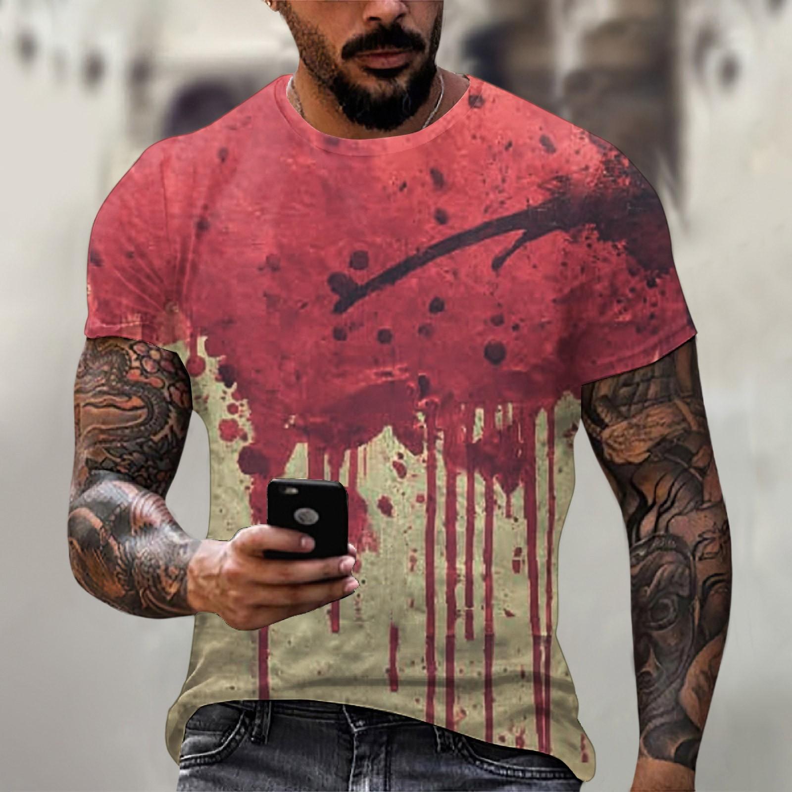 Master key Halloween printed men's round-neck cotton-like short-sleeved top T-shirt XXXL