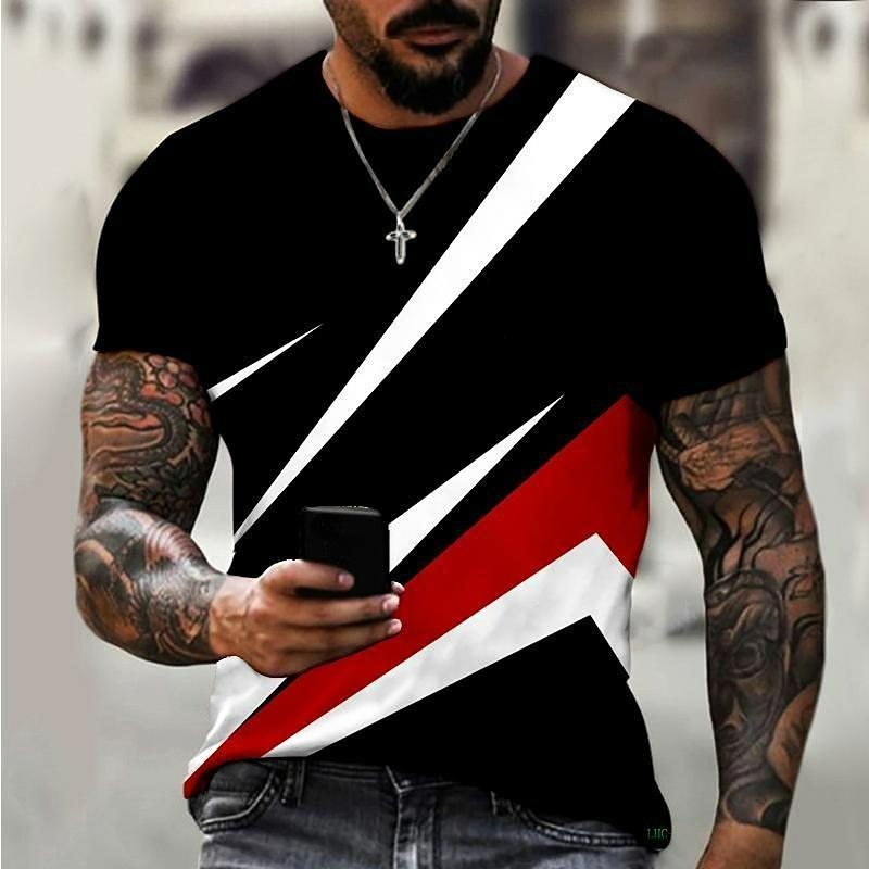 Super Human Merk Heren Zomer Rood Korte Mouw Driedimensionaal Patroon 3D-Print Heren T-shirt Trendy S Streetwear 3XL zwart