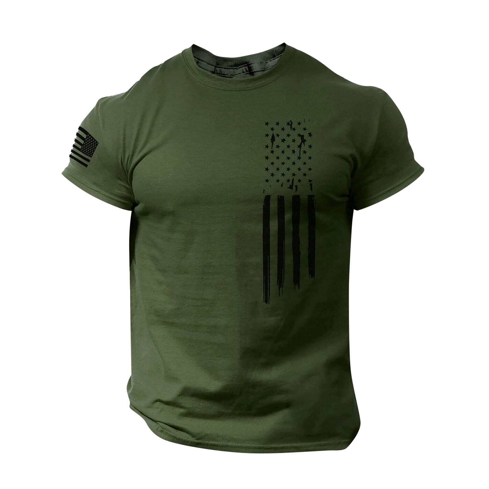 Mei hua T-shirts Shirts voor mannen, heren Amerikaanse vlag T-shirt Patriottisch T-shirt met korte mouwen Apperal Workout Muscle T-shirts XL legergroene kleur