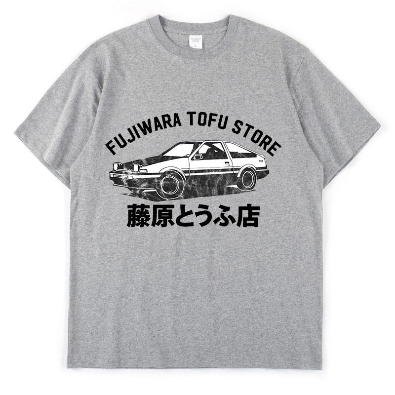 New Young Drift Japanse Anime AE86 Initial D Dubbelzijdig T-shirt O-hals Korte mouwen Zomer Casual T-shirts Mode Unisex Heren T-shirt 4XL grijs