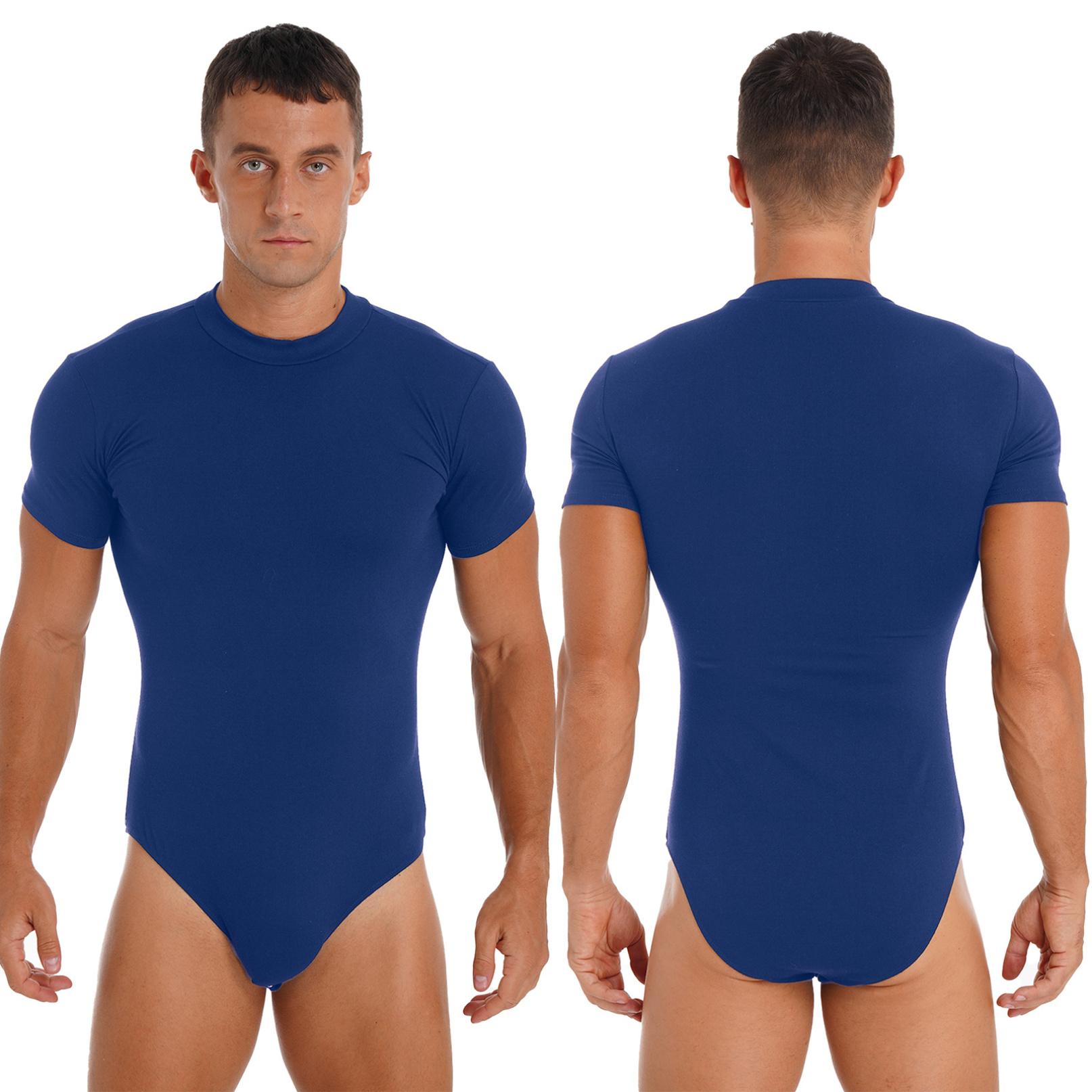 Inlzdz Jumpsuit voor heren, bodysuit met korte mouwen, katoen, sportpakje voor heren, ronde hals, tops, T-shirt M-XXL M blauw