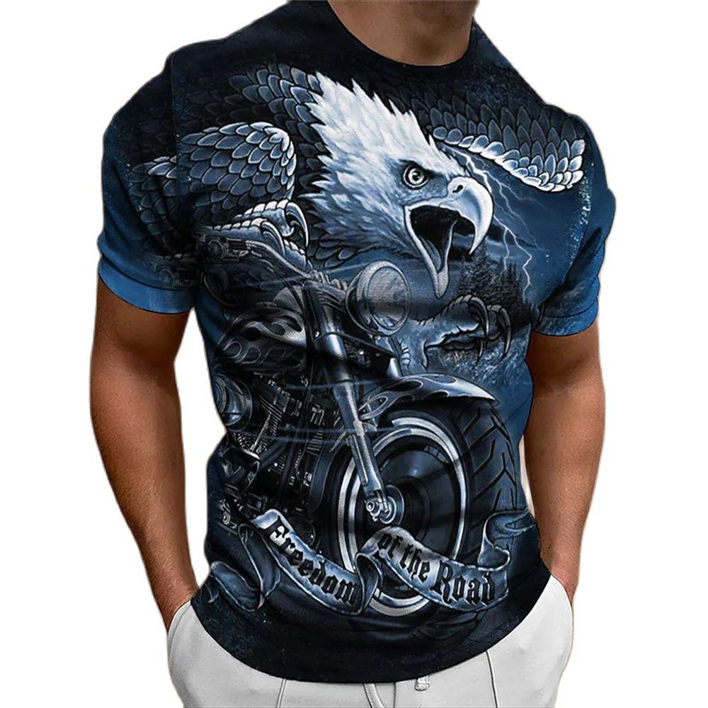 ETST 03 Zomer Eagle Motorcycle Print T-shirts voor mannen Vintage stijl Polyester O-hals Outdoor korte mouw T-shirt Oversized T-shirt 2XL