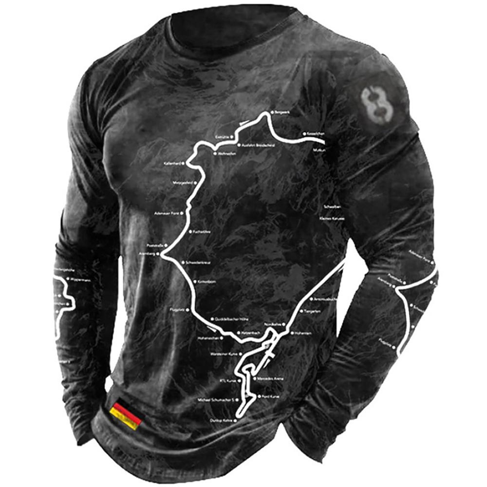 Haojun Gepersonaliseerde navigatiekaart voor heren, casual grote maten T-shirt, retro Street Fit heren T-shirt met ronde hals en tops. 6XL