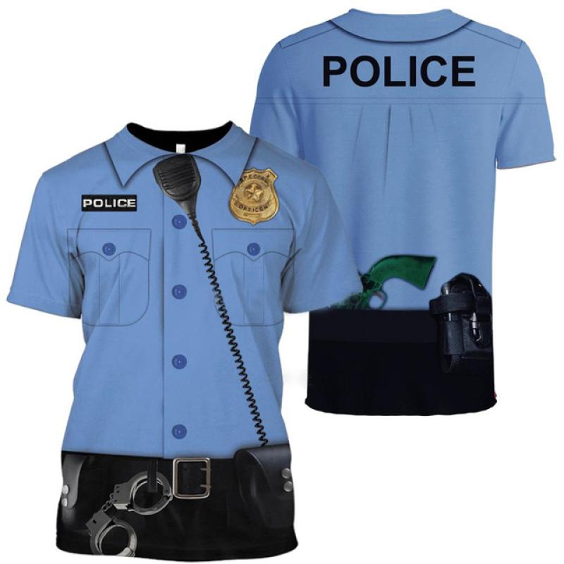 ETST WENDY Zomer Heren T-shirts 3d Politie Uniform Print O-hals Korte Mouw Mode Cosplay Kleding Oversized Streetwear Tops T-shirts 6XL