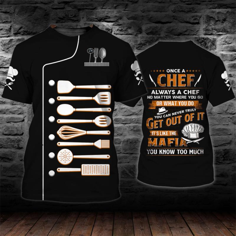 Nihao Heren T-shirt Keukengerei Print Hoogwaardige heren top Alledaagse vrijetijdskleding Werkkleding van de chef T-shirt met korte mouwen M