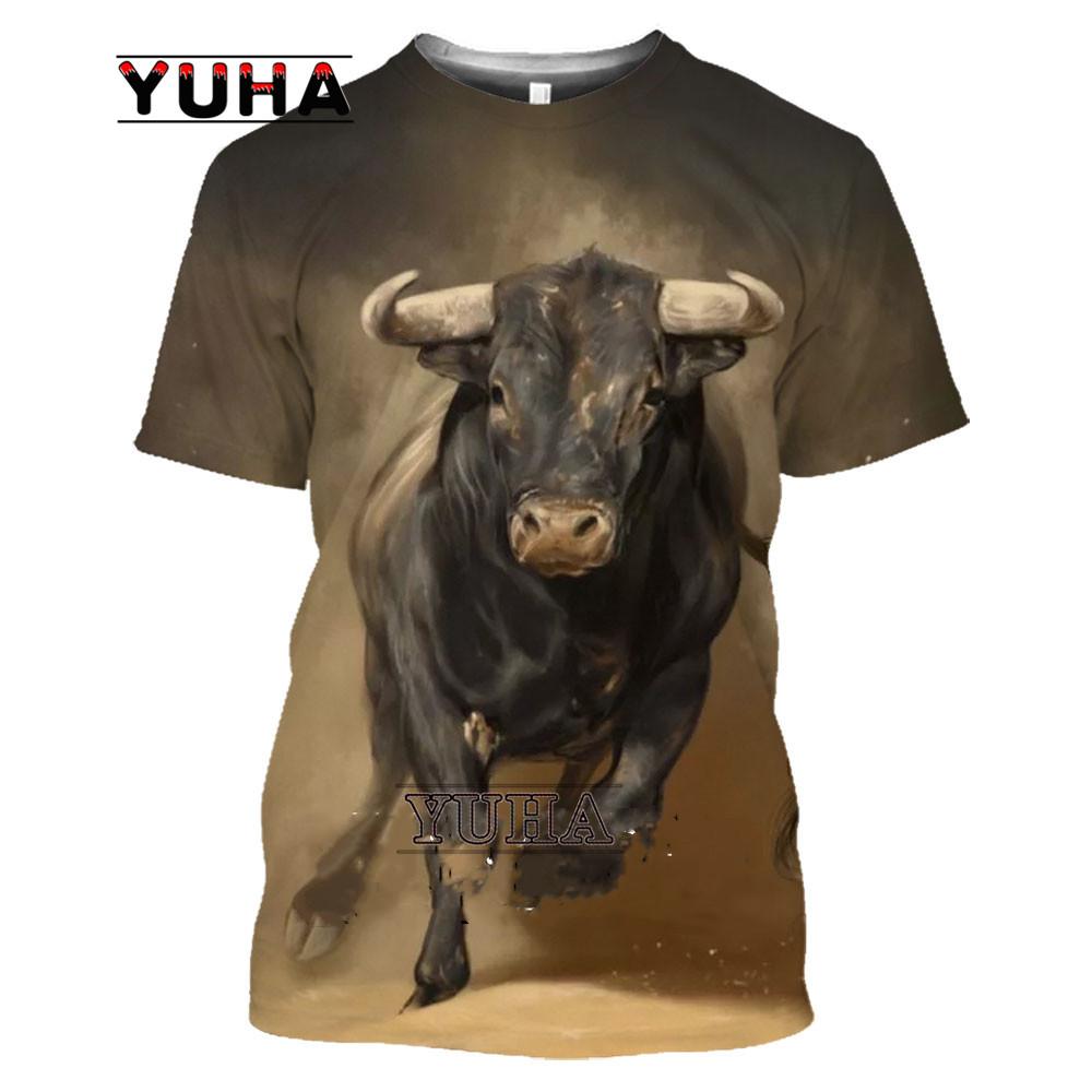 TIP723 Zomer 3D Jacht Dier Stier Print T-shirt Magische Harajuku Trend Straat Spaanse Stierengevecht Korte mouwen Oversized Heren Top M