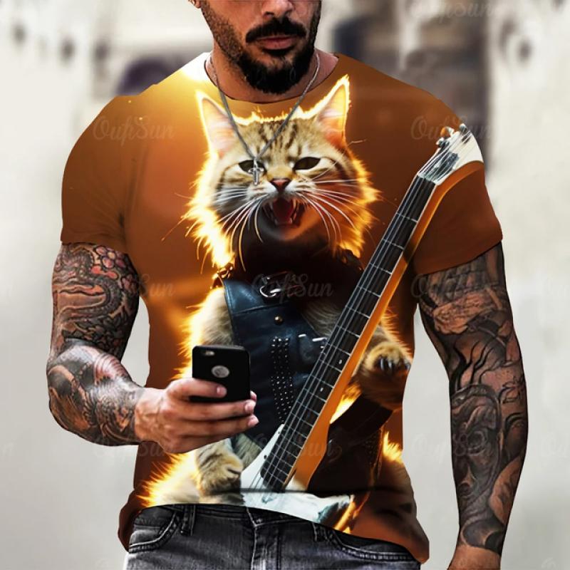 Bobby 2 Samurai Kat O-hals Heren Shirts Zomer Mannelijke 3d Print Korte Mouw T-shirts Oversized Man Casual Top Tees Dagelijks dierenkleding 2XL