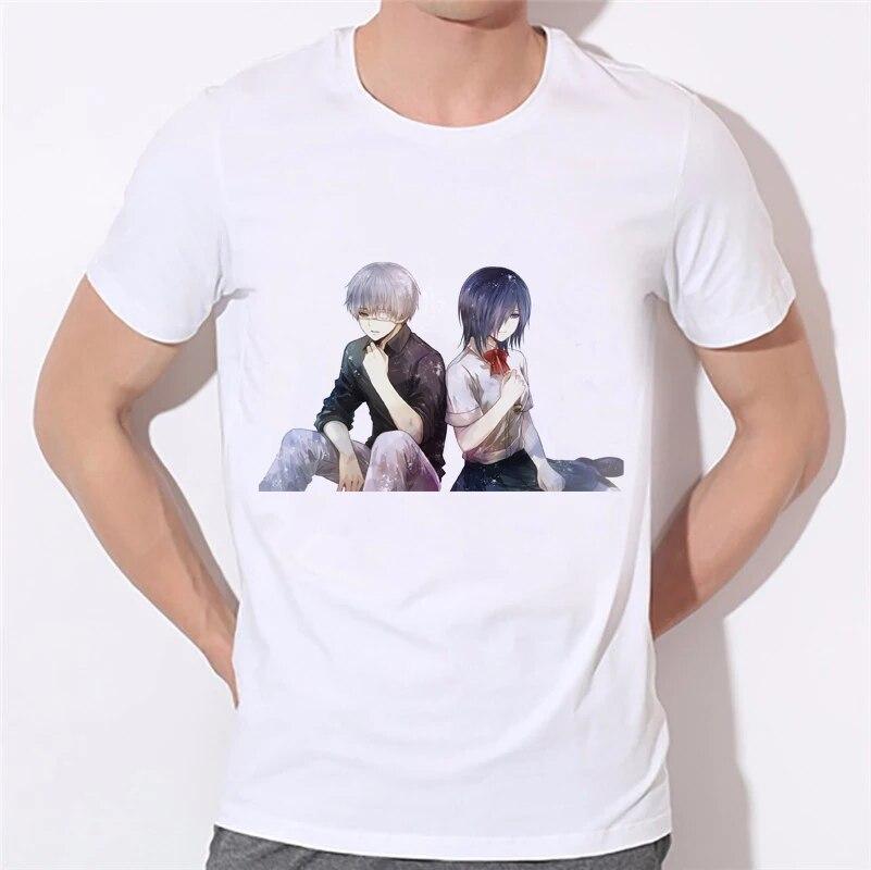YSM Cotton Tshirt Tokyo Ghouls T-shirt Cartoon Kaneki T-shirt Mode Mannen vrouwen Overhemd Kraag Fabriek direct XXXXL wit