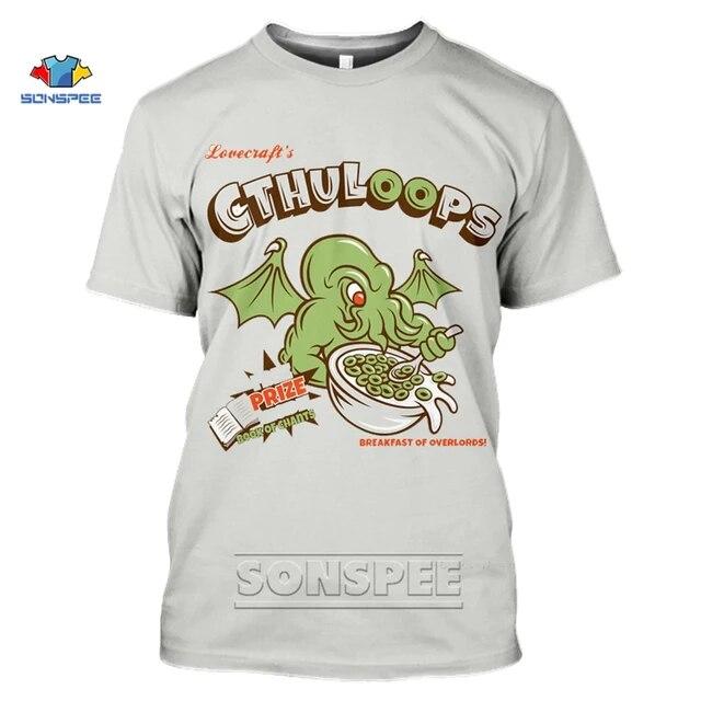 Baibao QIQI 3D Print T-shirt Cthulhu en Lovecraft Miskatonic T-shirt voor heren Call of Cthulhu Grappige Crewneck Zomertop Dames XXL