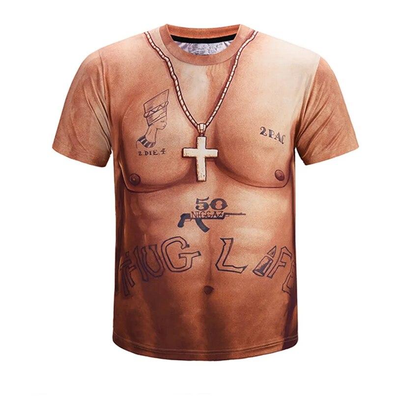 Chengyu Mode Grappige Zes-pack Abs Spier Tatoeages T-shirt voor Mannen Ronde Hals Korte Mouw Tees Cool streetwear 3D Gedrukte t-shirt L