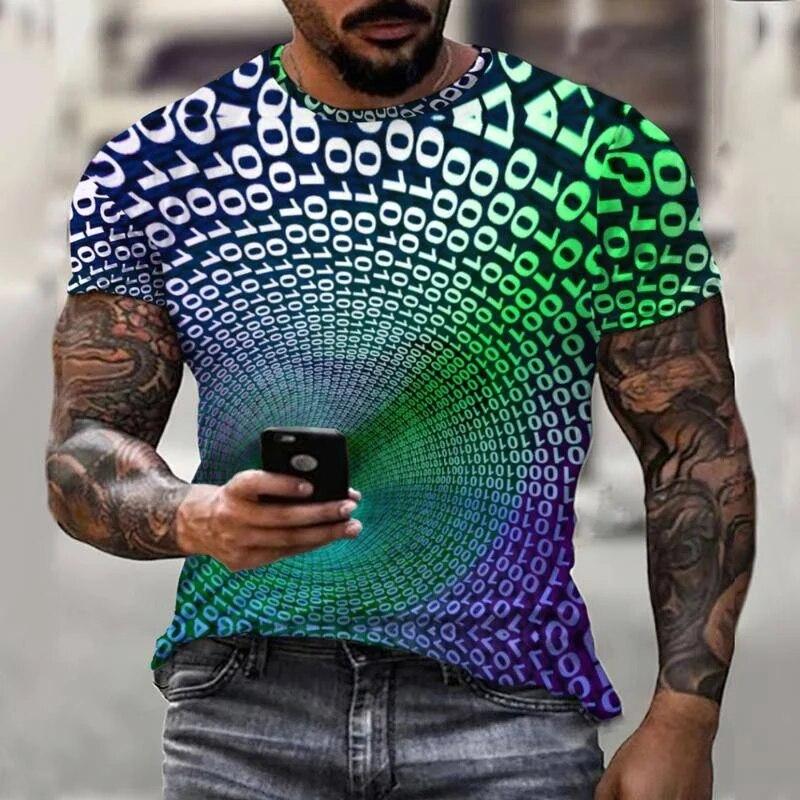 Kukebang Kleurrijke Swirl Abstract 3D Printing heren T-shirt korte mouw streetwear mode casual sport oversized XL