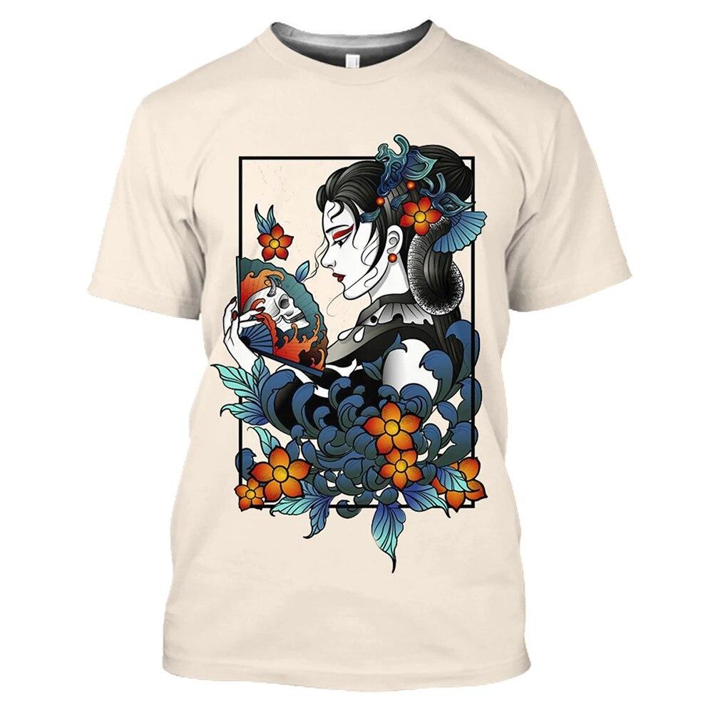 Xr 01 Japan Geisha Mannen T-shirt 3D Gedrukt Anime Korte Mouw O-hals Oversized Harajuku Streetwear Herenkleding Tops L