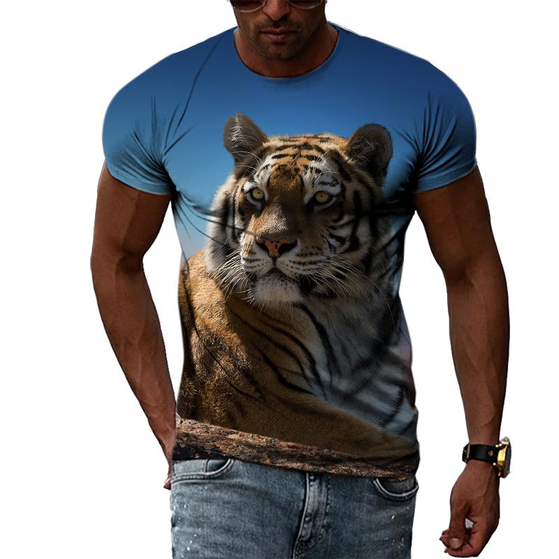 HerSight Lente Zomer Tops Mannen Plus Size Kleding Dier 3D Print T-shirt Paar Tijger Patroon Tees O Hals Korte mouw Top Ademende Man Shirts XXXL