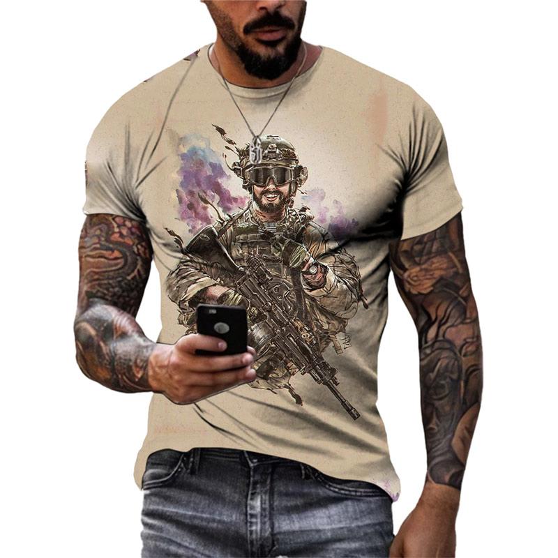 HerSight Mannen Plus Size Kleding Losse Zomer Tops Dier 3D Print T-shirt Paar Soldaat Tijgerpatroon Tees O Hals Korte mouw Top Ademende Man Shirts 6XL