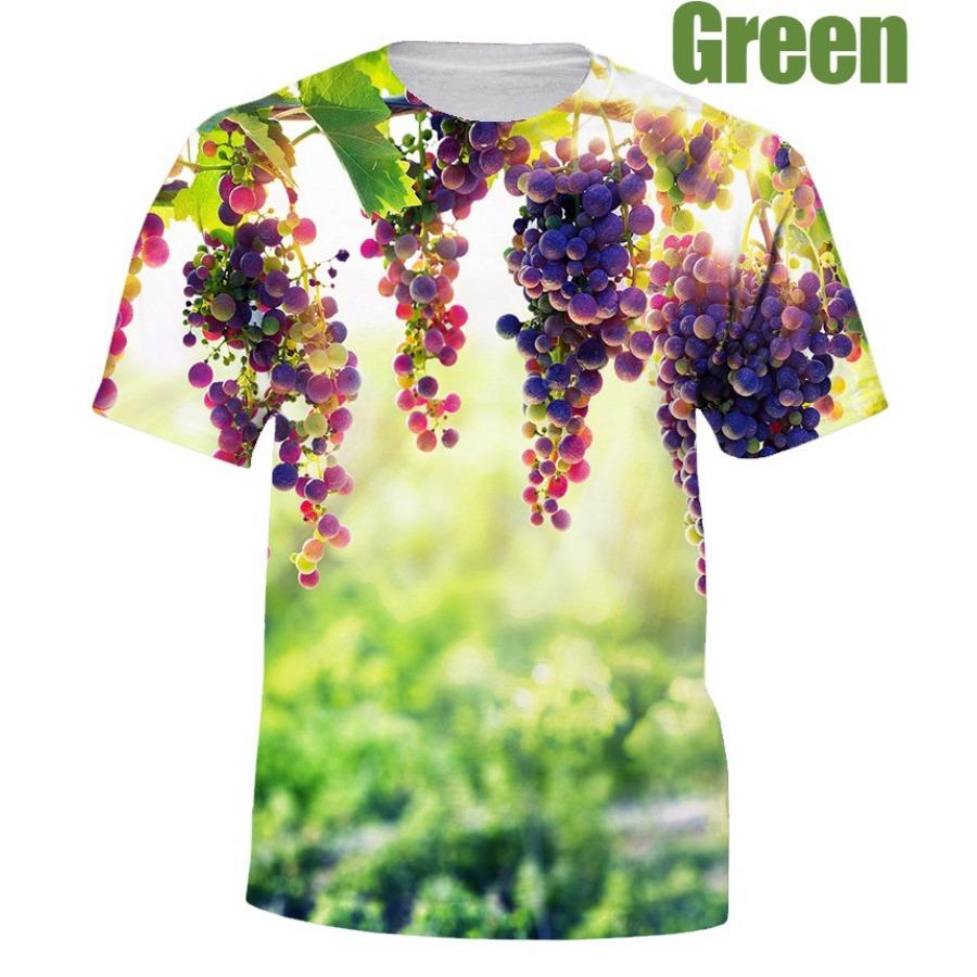 HerSight Grape Series Heren Tee Top Zomer Korte Mouw Fruit Print T-shirt 3D Geprinte T-shirts Heren T-shirts Casual Outfit L groen