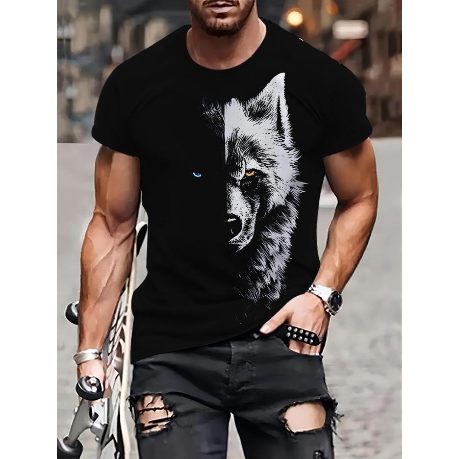 WowClassic Witte Wolf Patroon T-shirts Zomer Zwarte T-shirts Heren Streetwear 3D Print T-shirt Mode O Hals Korte Mouw Tops XXL zwart