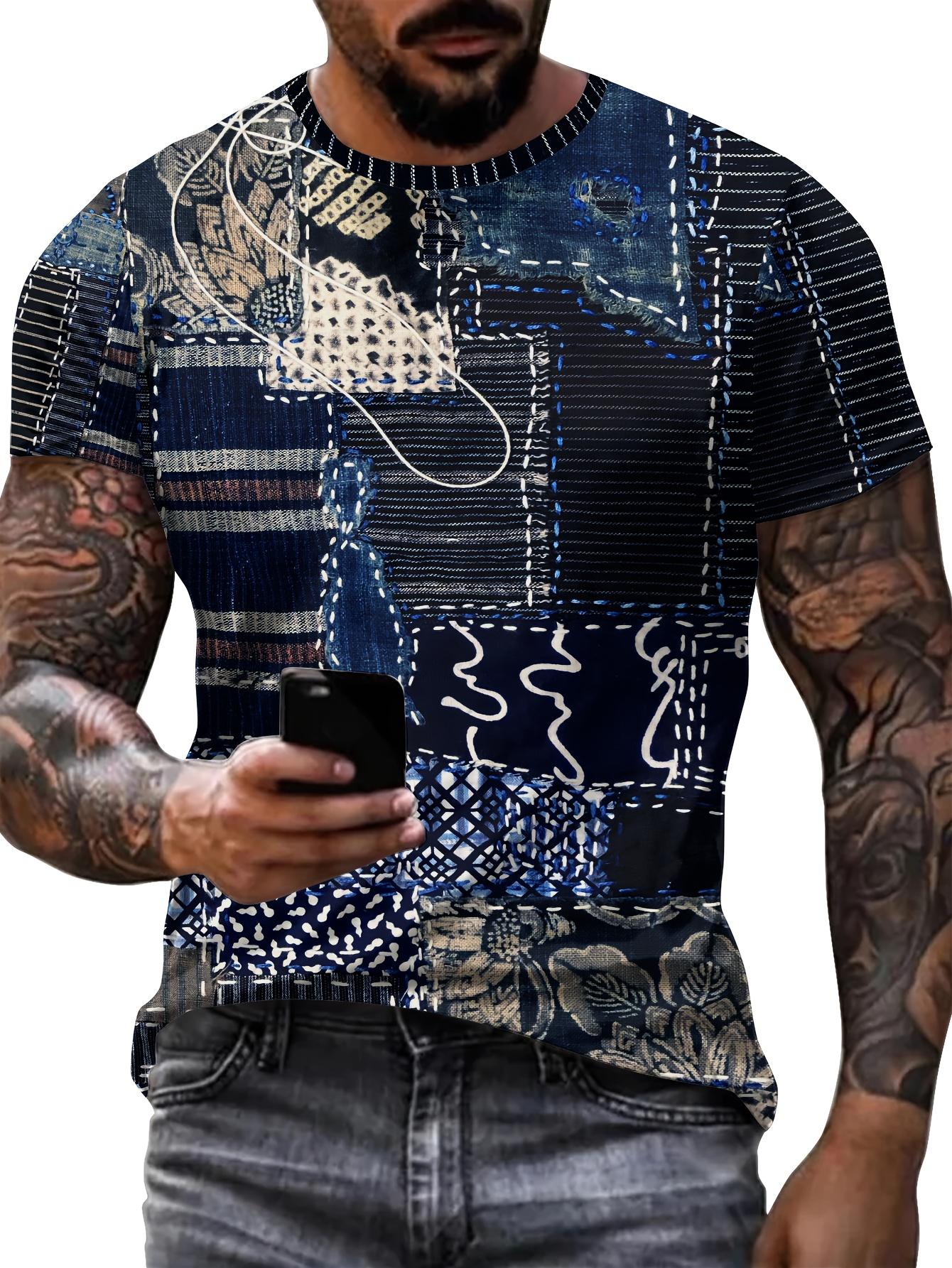Chengyu Heren T-shirt 3D Digitaal Patchwork Grafische Print Korte Mouw T-shirts Comfortabel Casual Elastische Ronde Hals Heren Buitenactiviteiten Top 6XL