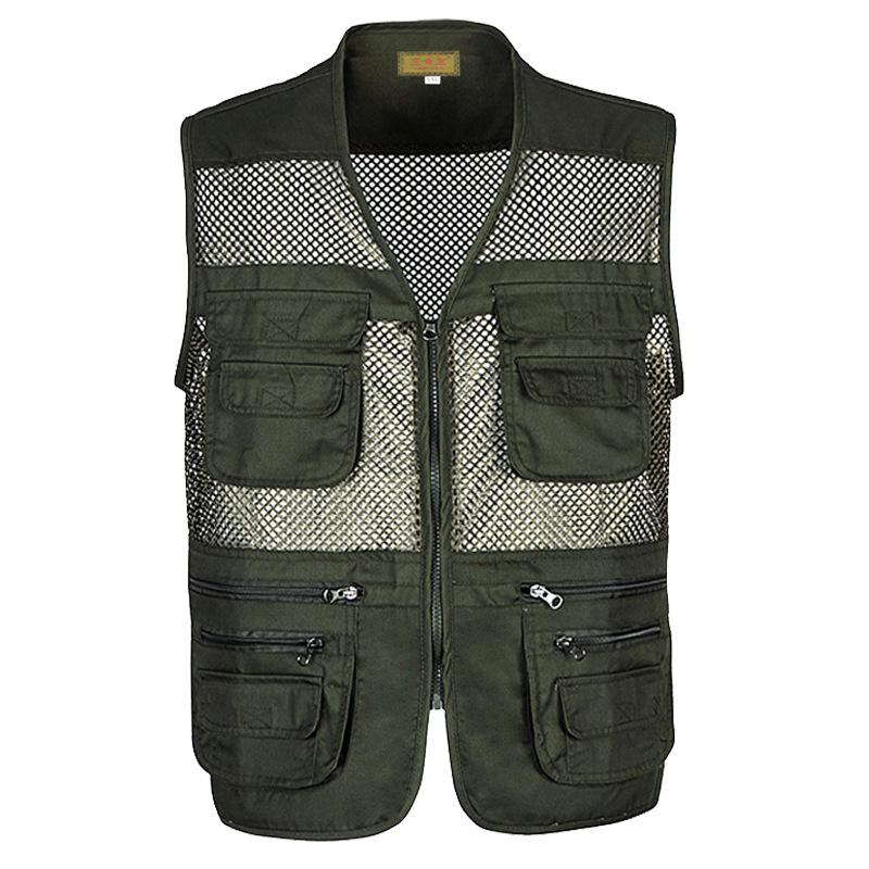 QGOOD Heren Outdoor Vest Ritsen All Match Plus Size Stijlvol Pure Kleur Recht voor de Jacht 4XL groen
