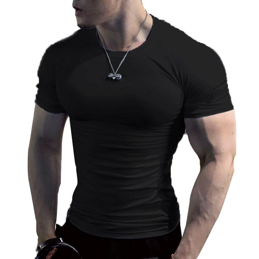 GRK Heren slim fit T-shirt met ronde hals, spiertop, gym, effen blouse met korte mouwen 3XL zwart