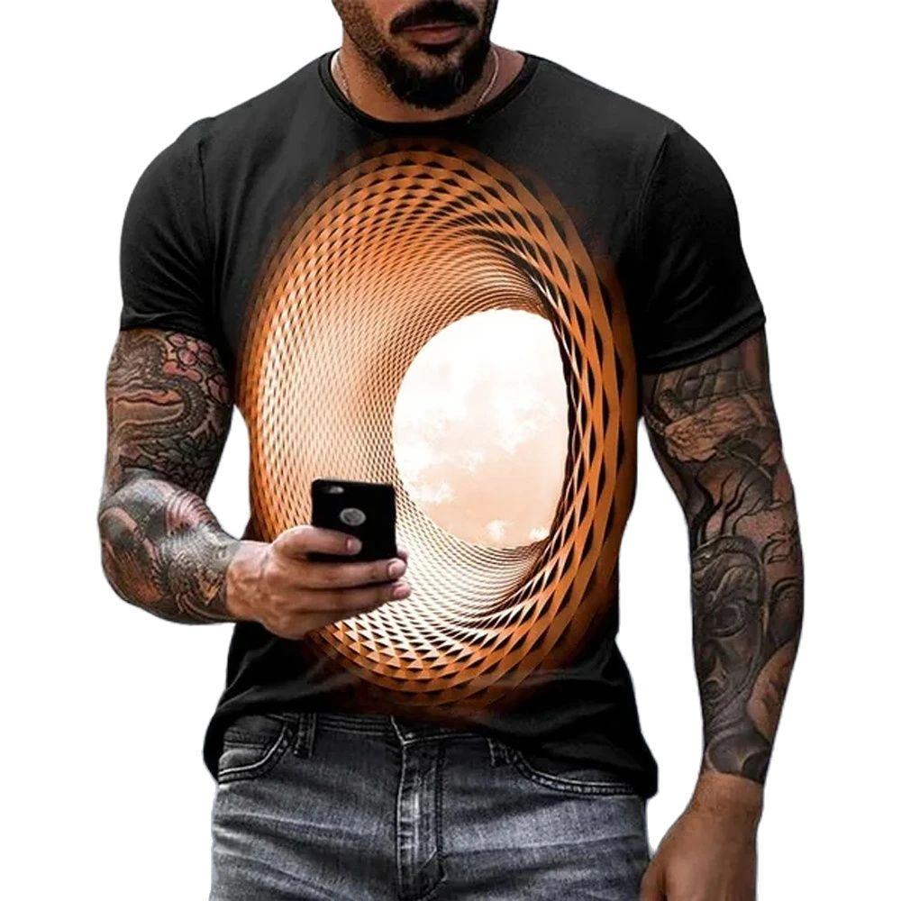 ETST 012 Fashion Hot Sales Persoonlijkheid Fun Sky grafische t-shirts Voor Mannen Nieuwe Casual Driedimensionale Vortex Gedrukt Oversized O-hals tees 2XL