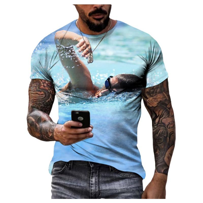 ETST 012 Zomer Hip Hop Beauty Zwemmen Hot Sell Geschilderd Heren T-shirt Creatieve Persoonlijkheid Hd 3d Printen Mode O Kraag Korte Mouwen 8XL