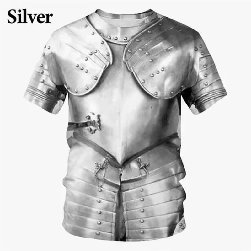 Forever Men 3D-geprint middeleeuws pantser T-shirt voor heren Cosplay-patroon T-shirts Casual mode Ronde hals Korte mouwen T-shirts Oversized tops M