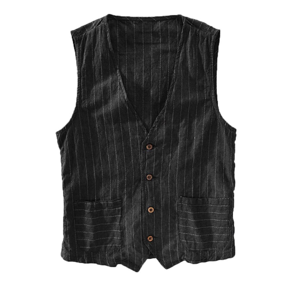 Azmnsn Zomer heren casual mode wild gestreepte tanktop jas top blouse zwart