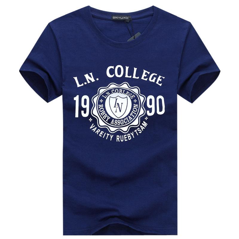 QICED Zomer T-shirt met korte mouwen Heren O-hals Trend Ondershirt XXXXXL marineblauwe kleur
