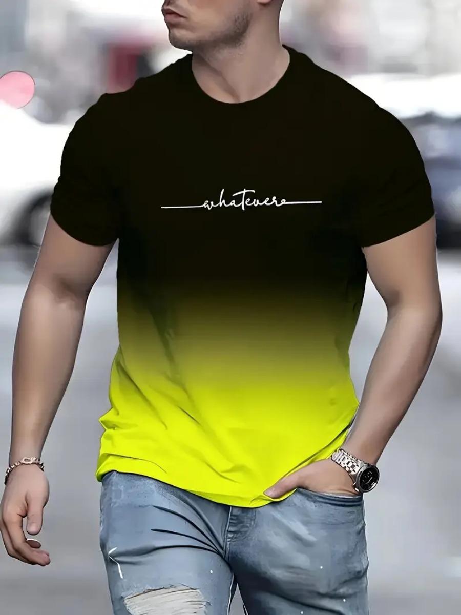 New trendy clothing Heren T-shirt met kleurverloop en 3D-print, casual ademend O-hals, korte mouwen, voor buitenactiviteiten, zomertops 2XL