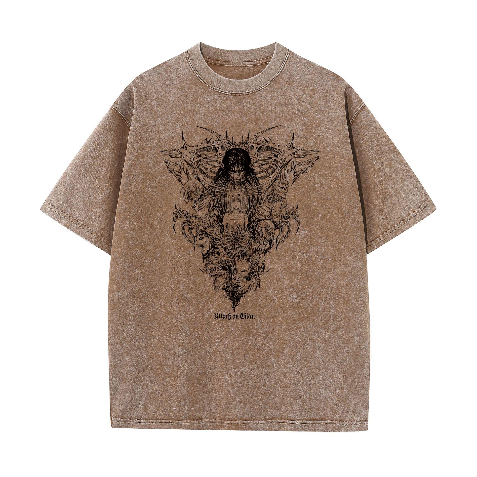 Washed T Shirt top No.1 Heren gewassen anime Attack on Titan T-shirt hiphop streetwear grafische print oversized T-shirt korte mouwen katoenen losse vintage tops L