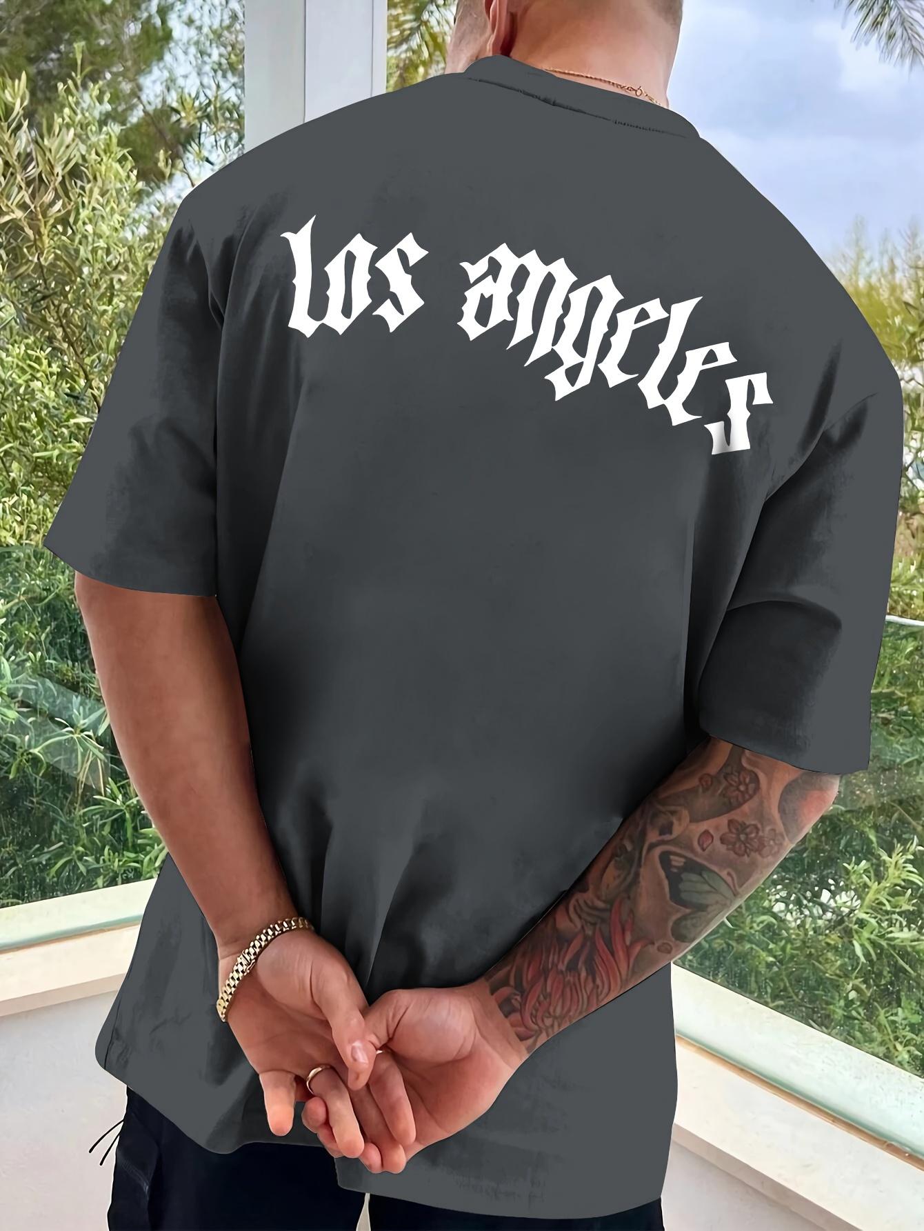 The best product for you Los Angeles Print T-shirt, Versatile & Breathable Street Fashion For Men, SCasual Crew Neck Short Sleeve T-shirt For Summer M blauw