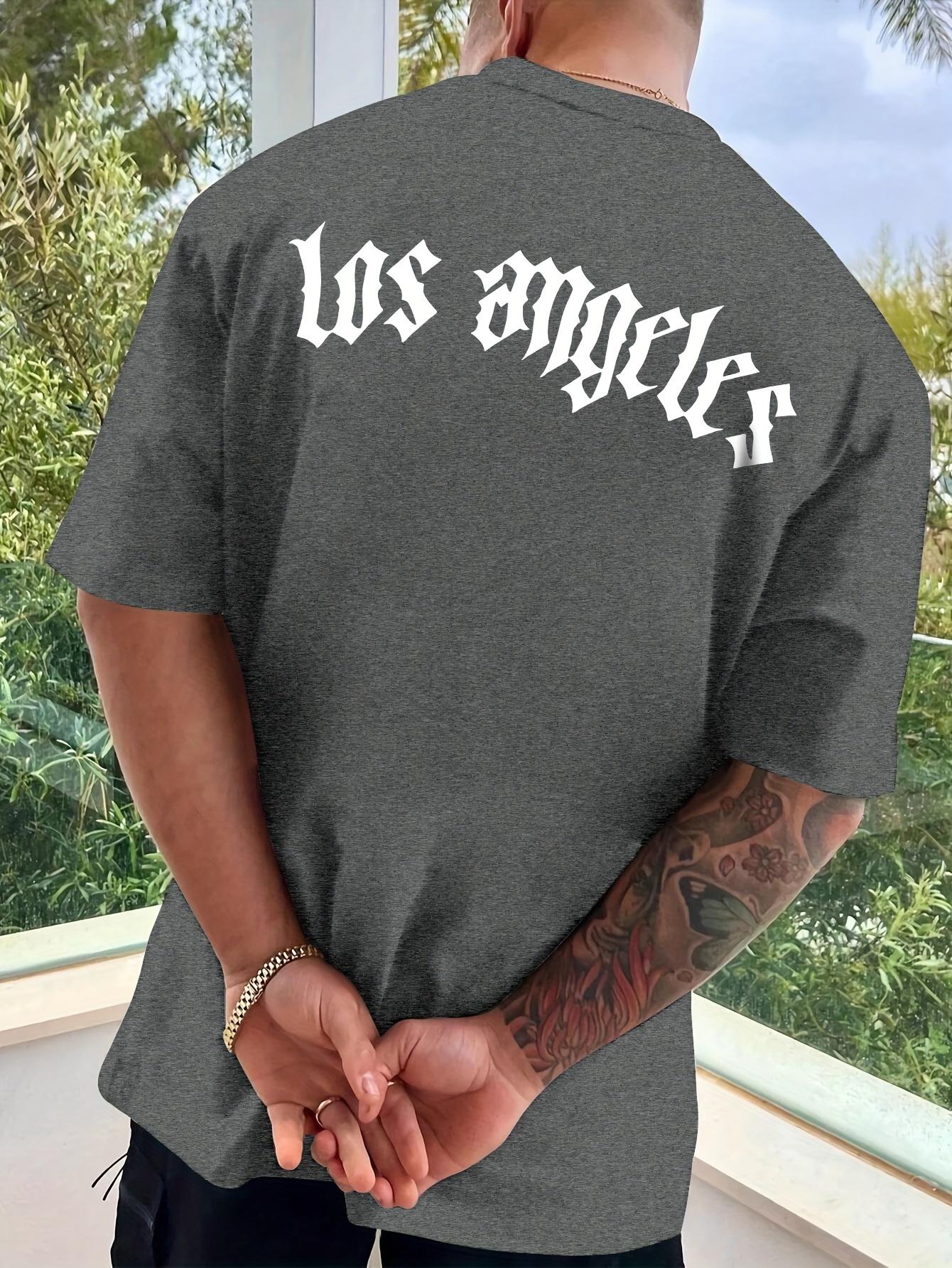 The best product for you Los Angeles Print T-shirt, Versatile & Breathable Street Fashion For Men, SCasual Crew Neck Short Sleeve T-shirt For Summer M bruin